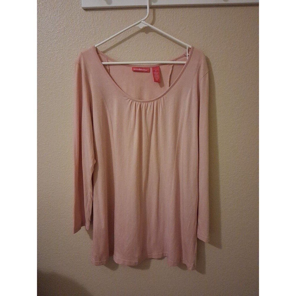 Woman Within Size M Pink Long Sleeve Tunic With Lace Panel On Back Boho Coquette
